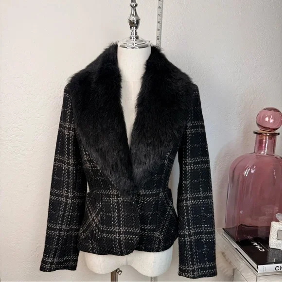 VINTAGE ZARA WOOL BLEND BLAZER DETACHABLE FAUX FUR - Picture 1 of 15